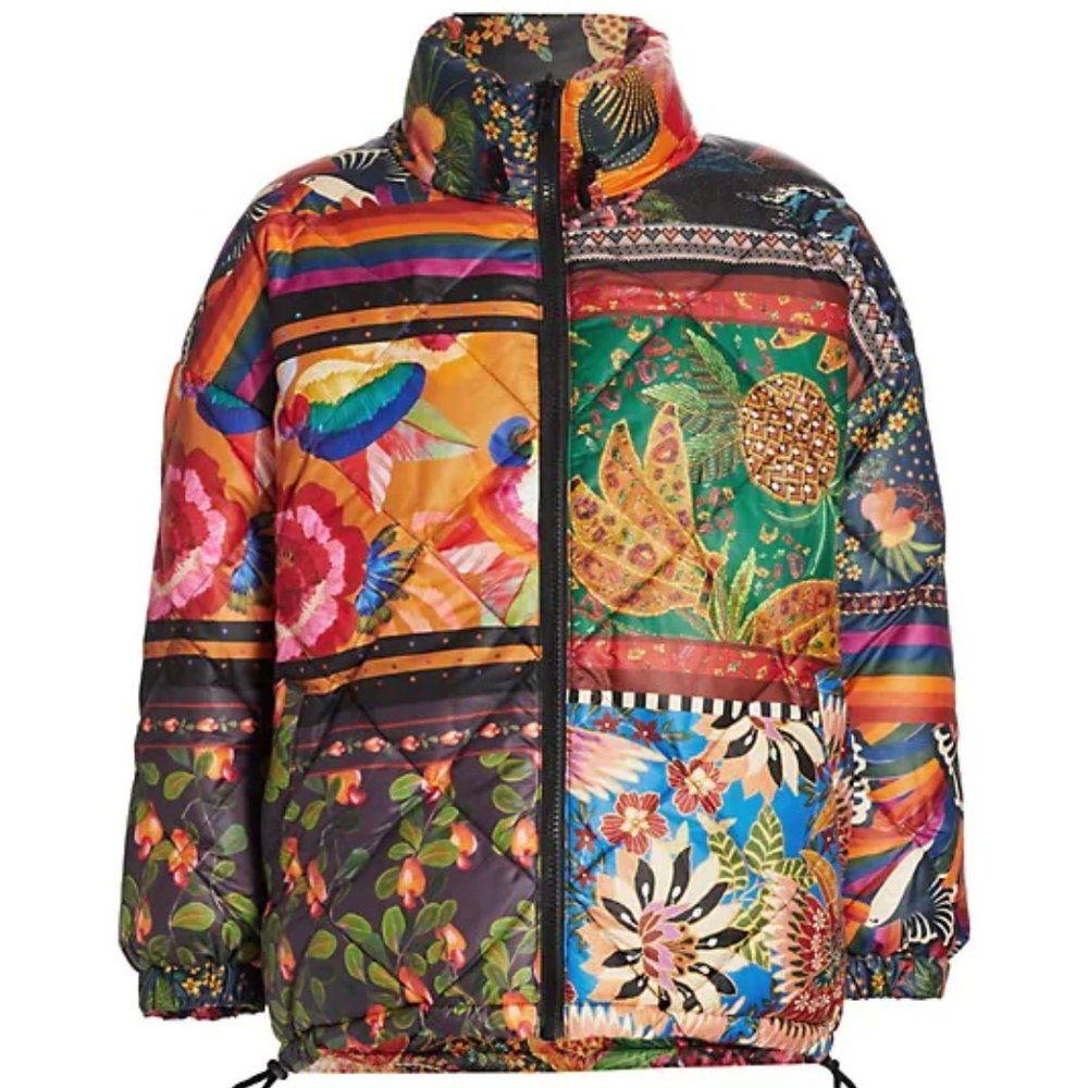 Farm Rio Mixed Scarves Reversible Puffer Jacket